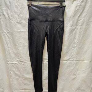 Spanx faux leather shiny black leggings XL skinny leg shaping